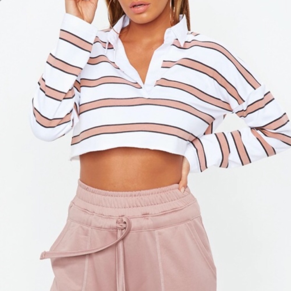 Missguided Striped Polo Crop Top